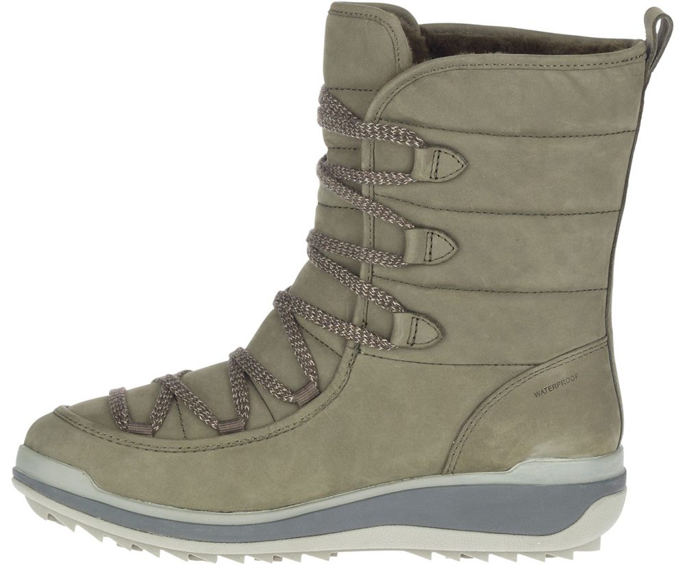 Merrell Støvler Dame - Snowcreek Cozy Læder Polar Waterproof - Olivengrøn - HGM149860